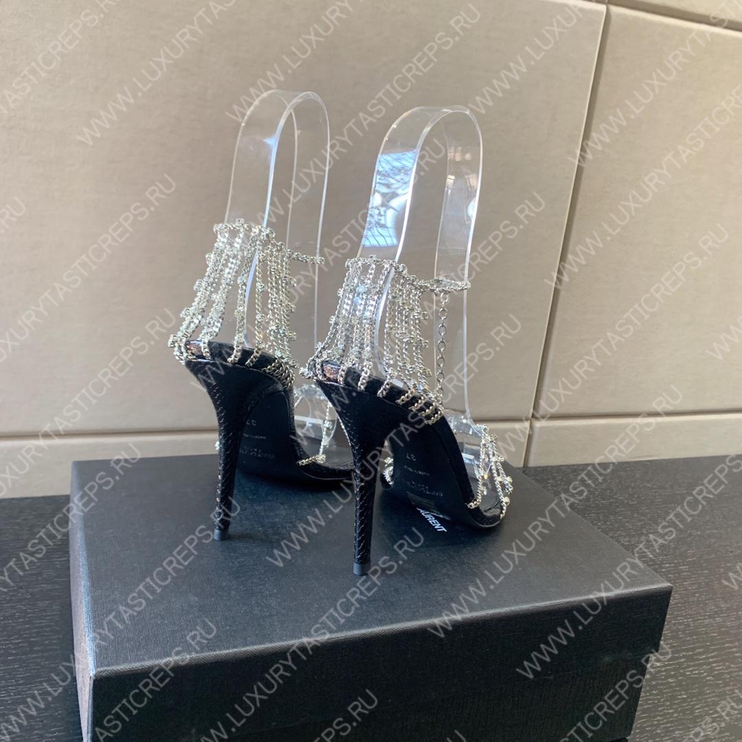 YVES SAINT LAURENT SANDALS LEATHER BLACK AND NIKLE PALLADIO 702695