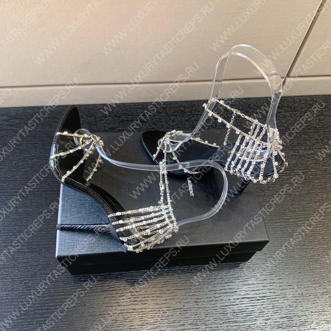 YVES SAINT LAURENT SANDALS LEATHER BLACK AND NIKLE PALLADIO 702695