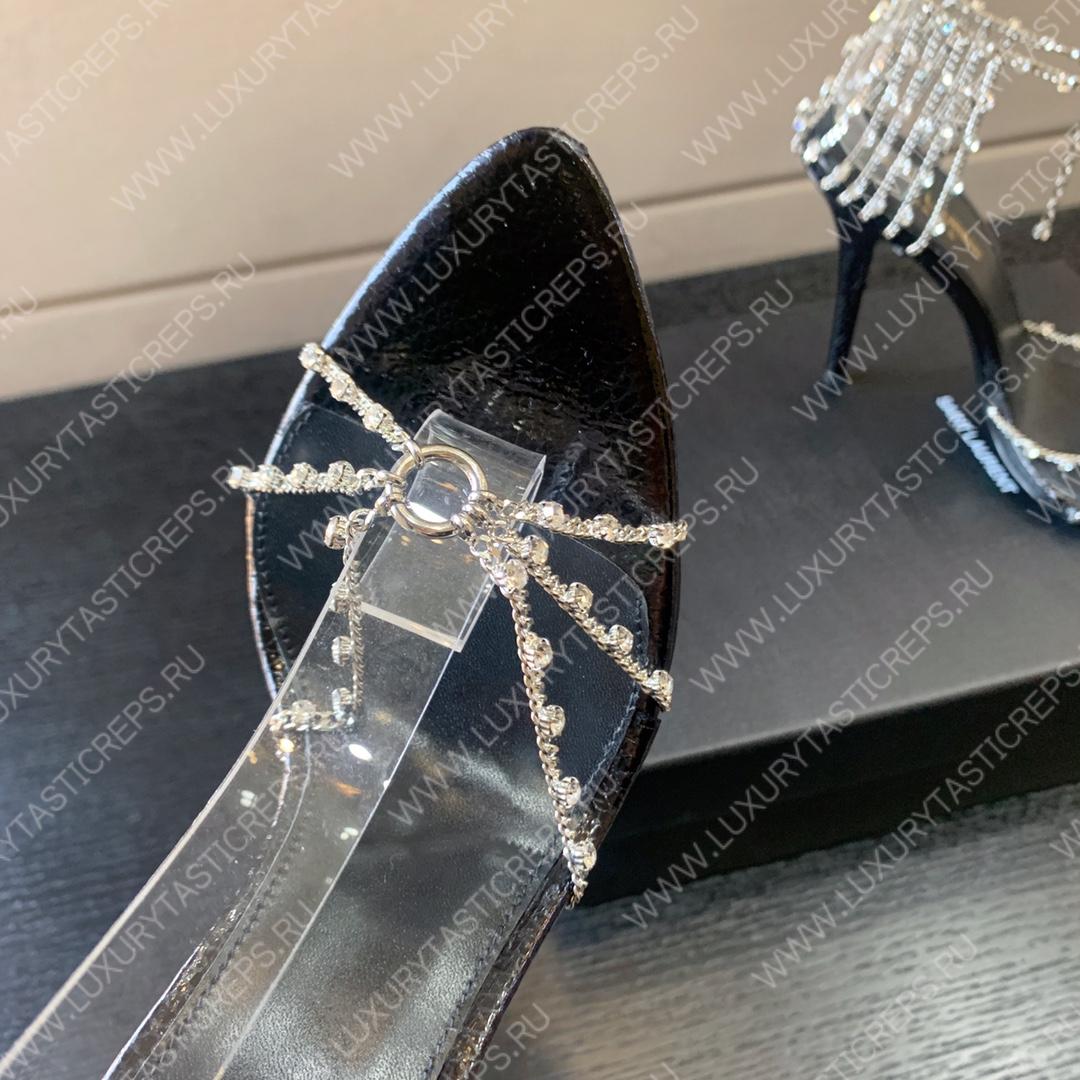 YVES SAINT LAURENT SANDALS LEATHER BLACK AND NIKLE PALLADIO 702695