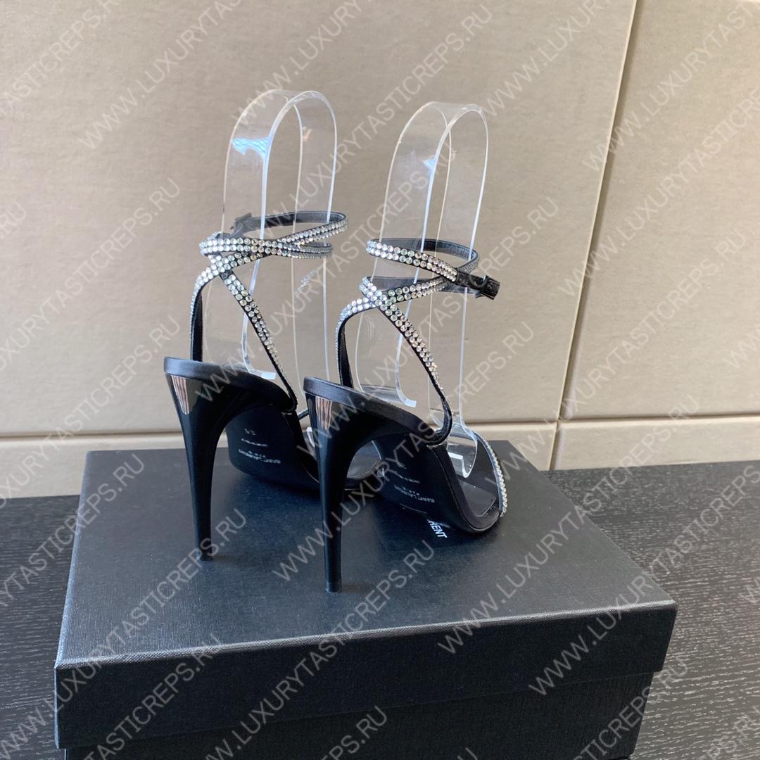 YVES SAINT LAURENT GIPPY SANDALS SATIN AND LEATHER BLACK 720656