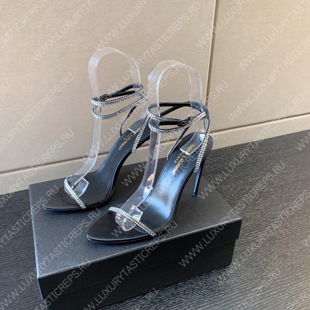 YVES SAINT LAURENT GIPPY SANDALS SATIN AND LEATHER BLACK 720656