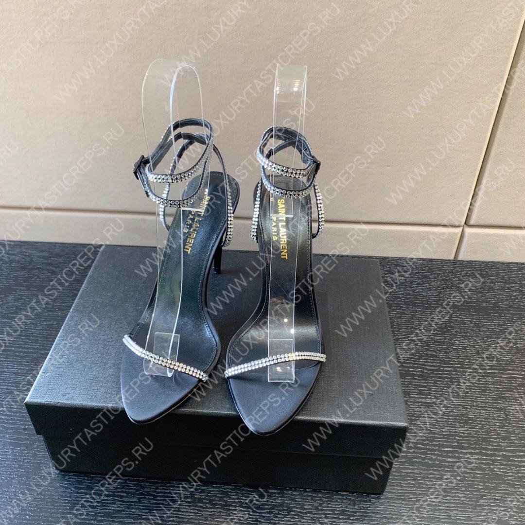 YVES SAINT LAURENT GIPPY SANDALS SATIN AND LEATHER BLACK 720656