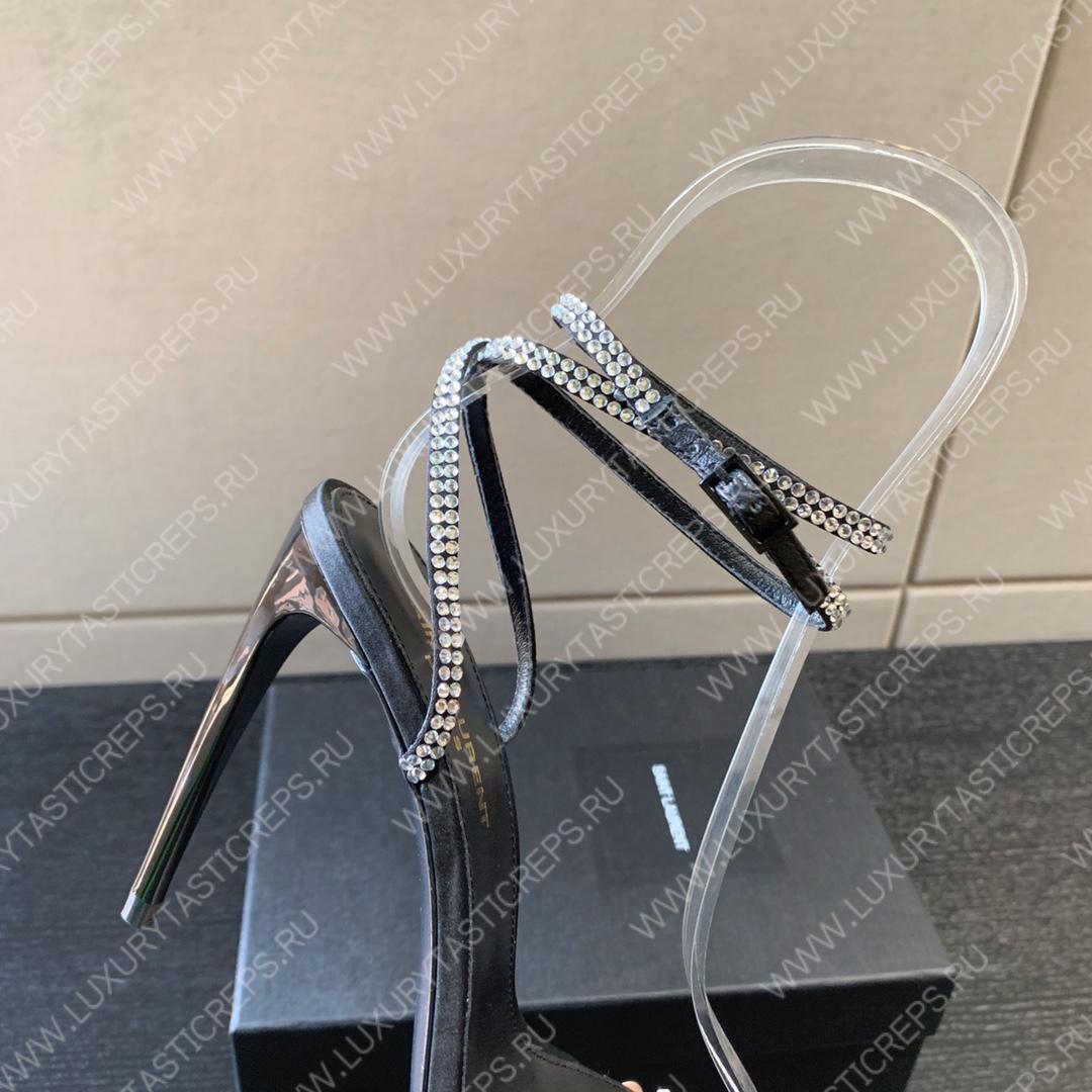 YVES SAINT LAURENT GIPPY SANDALS SATIN AND LEATHER BLACK 720656