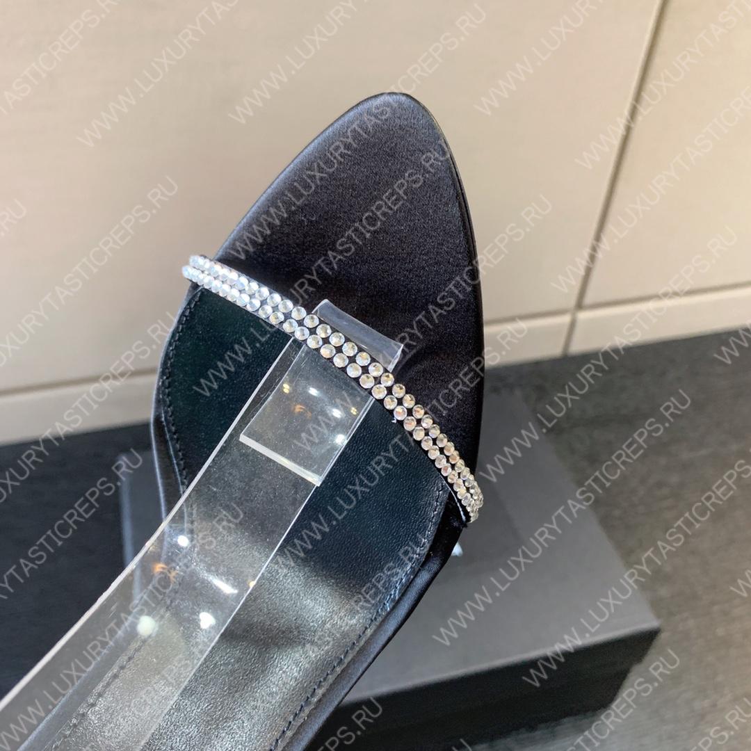 YVES SAINT LAURENT GIPPY SANDALS SATIN AND LEATHER BLACK 720656