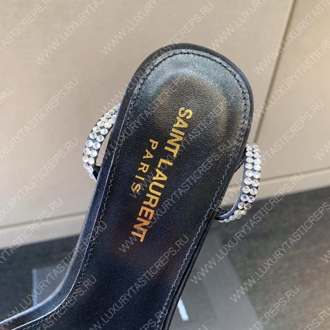 YVES SAINT LAURENT GIPPY SANDALS SATIN AND LEATHER BLACK 720656