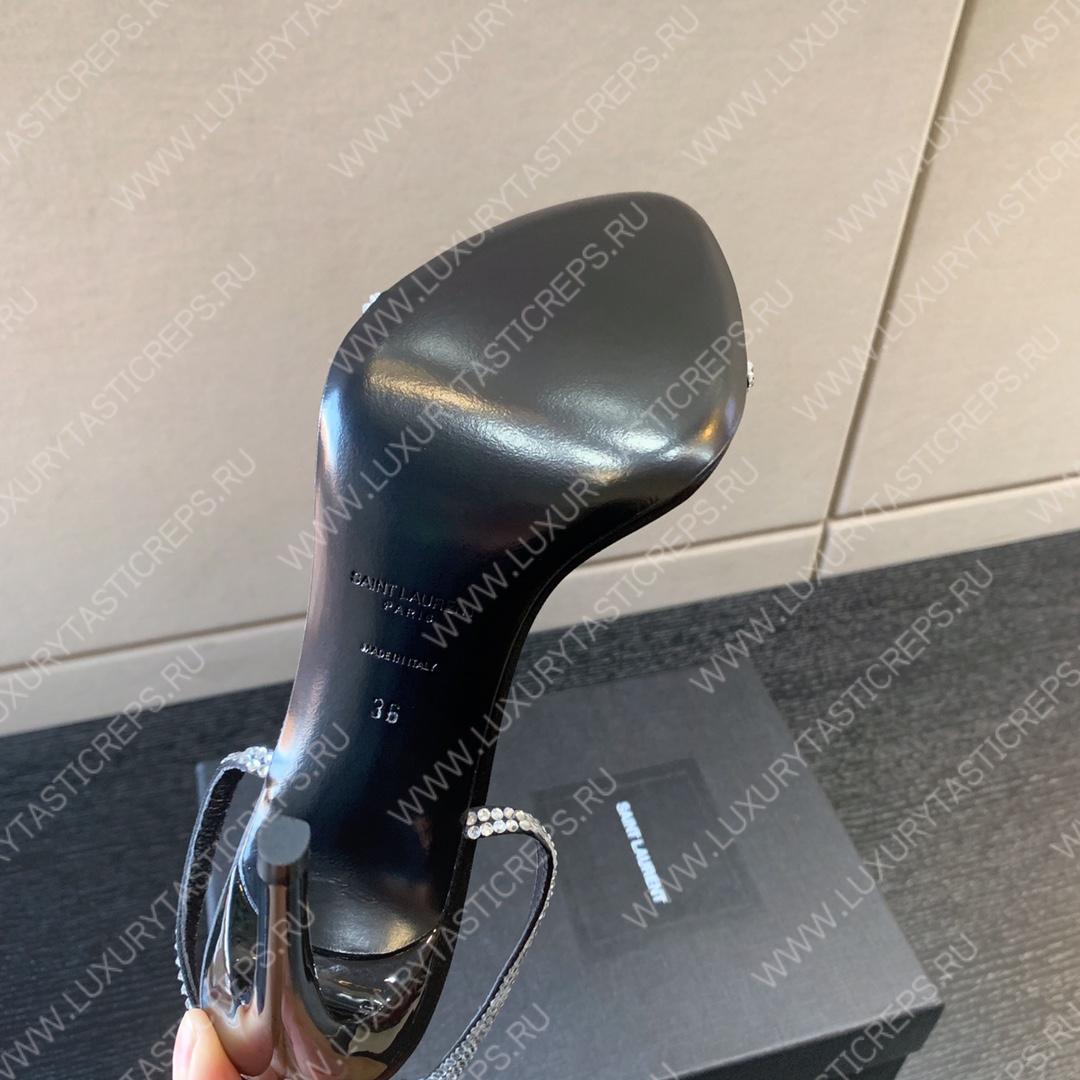 YVES SAINT LAURENT GIPPY SANDALS SATIN AND LEATHER BLACK 720656