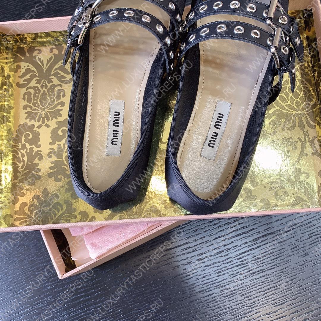 MIU MIU NAPPA LEATHER BALLERINAS BLACK 5F466A