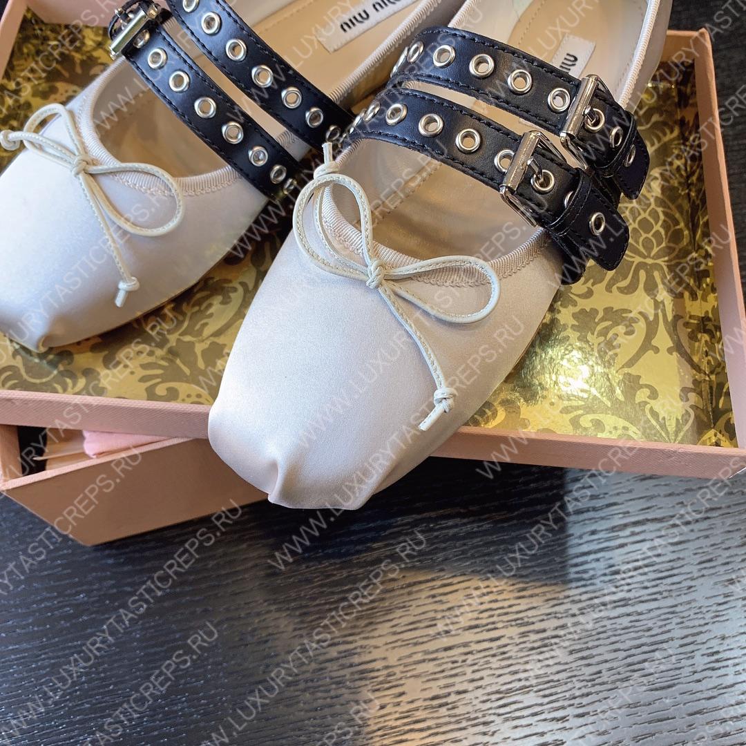 MIU MIU NAPPA LEATHER BALLERINAS OFF WHITE 5F466A