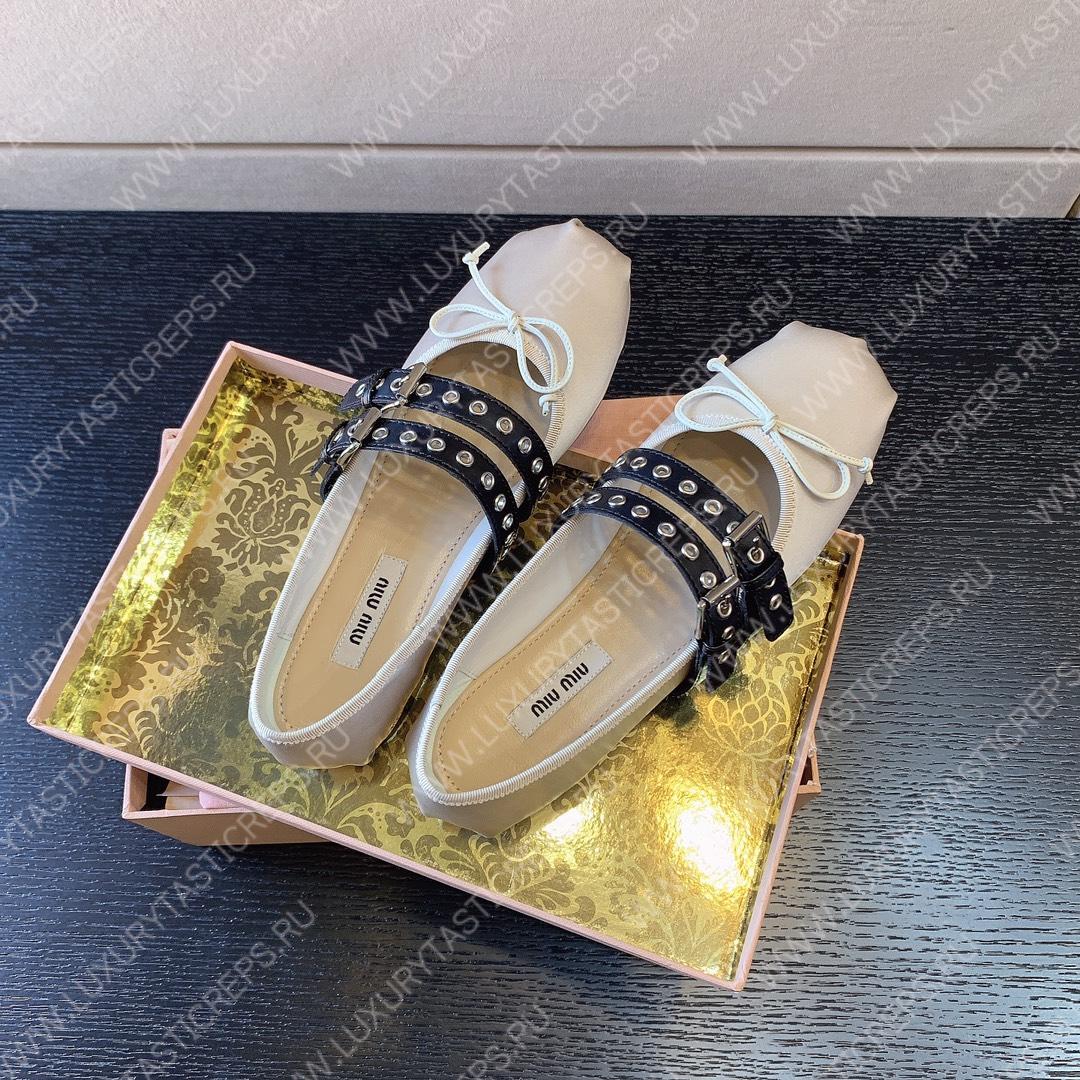 MIU MIU NAPPA LEATHER BALLERINAS OFF WHITE 5F466A