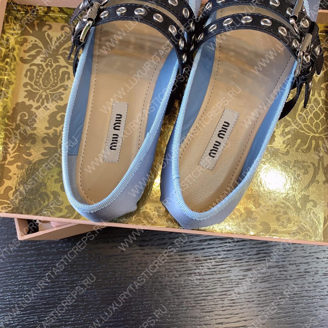 MIU MIU NAPPA LEATHER BALLERINAS BLUE 5F466A