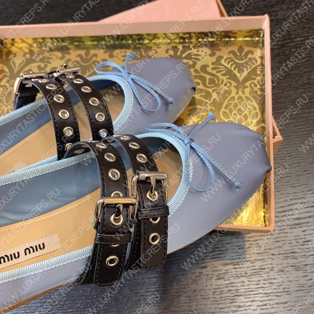 MIU MIU NAPPA LEATHER BALLERINAS BLUE 5F466A