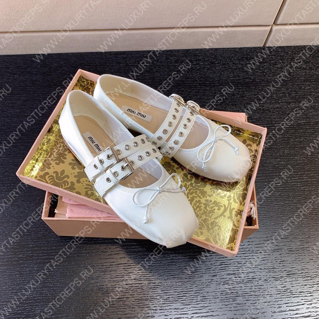 MIU MIU NAPPA LEATHER BALLERINAS WHITE 5F466A