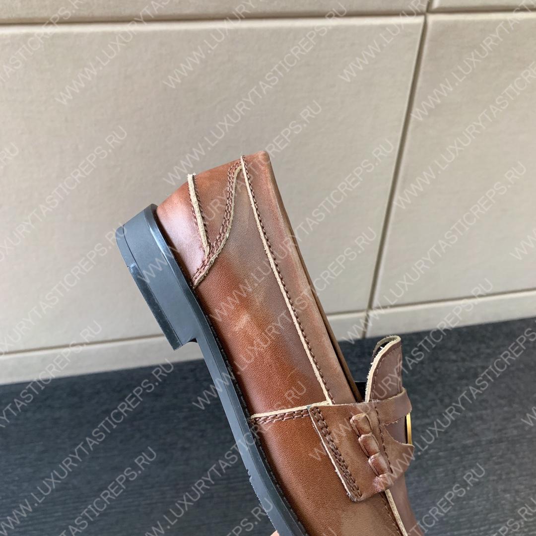 MIU MIU LEATHER PENNY LOAFERS BROWN 5D773D