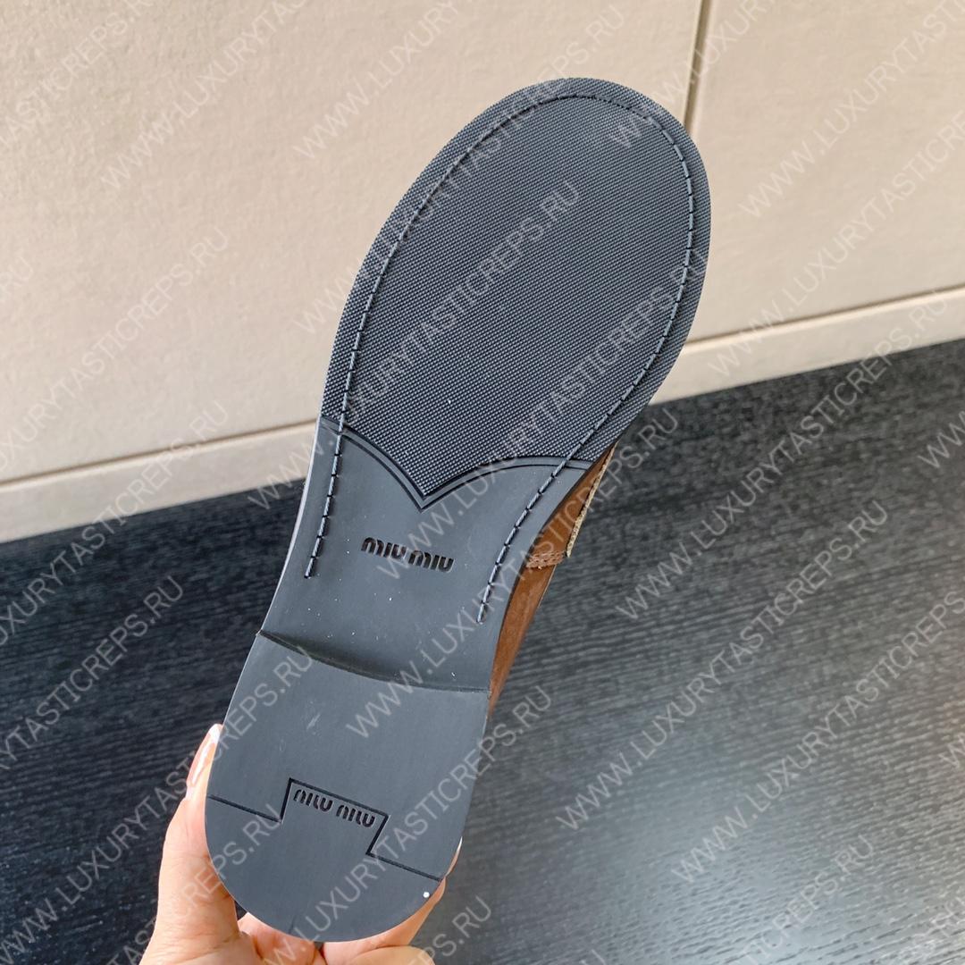 MIU MIU LEATHER PENNY LOAFERS BROWN 5D773D