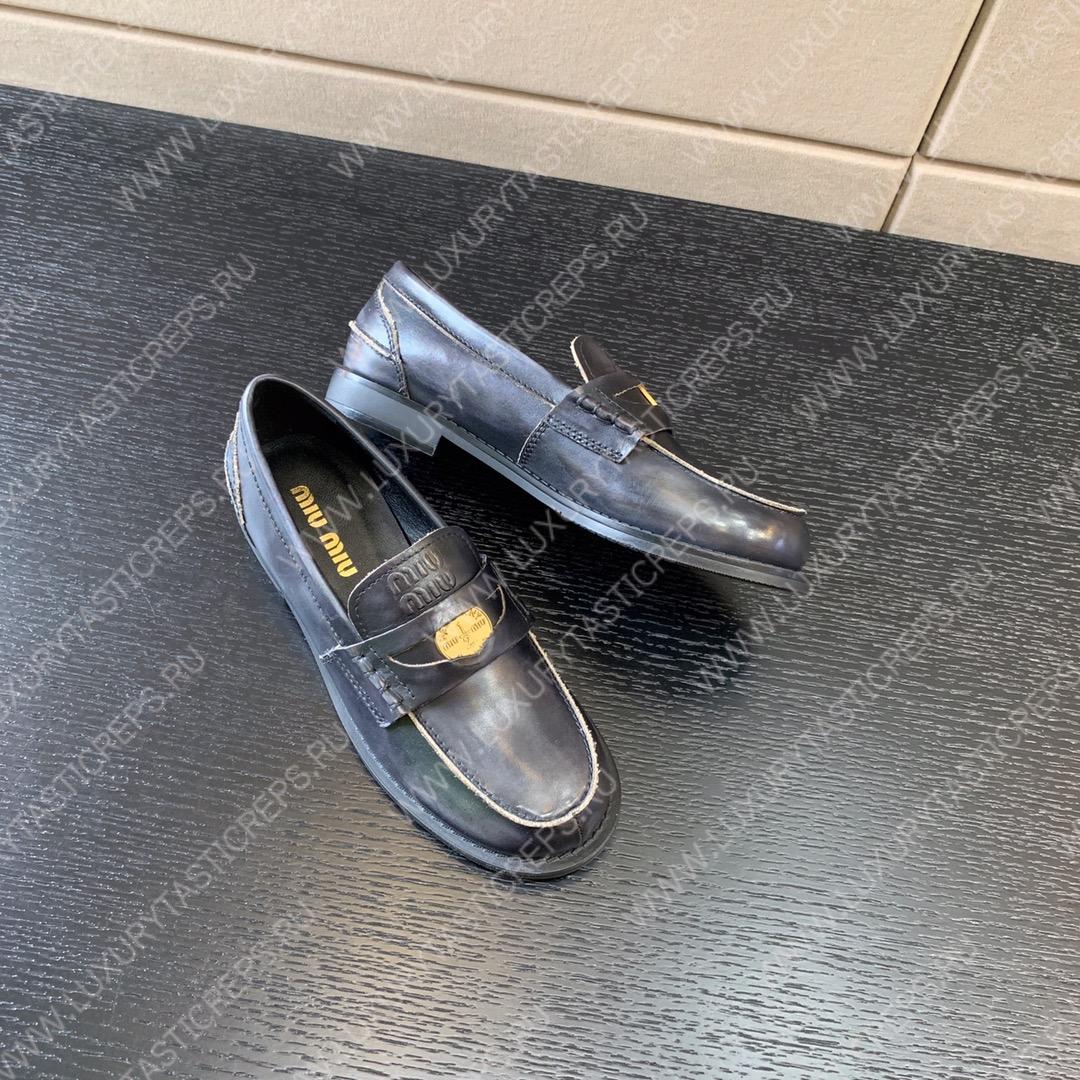 MIU MIU LEATHER PENNY LOAFERS BLACK 5D773D