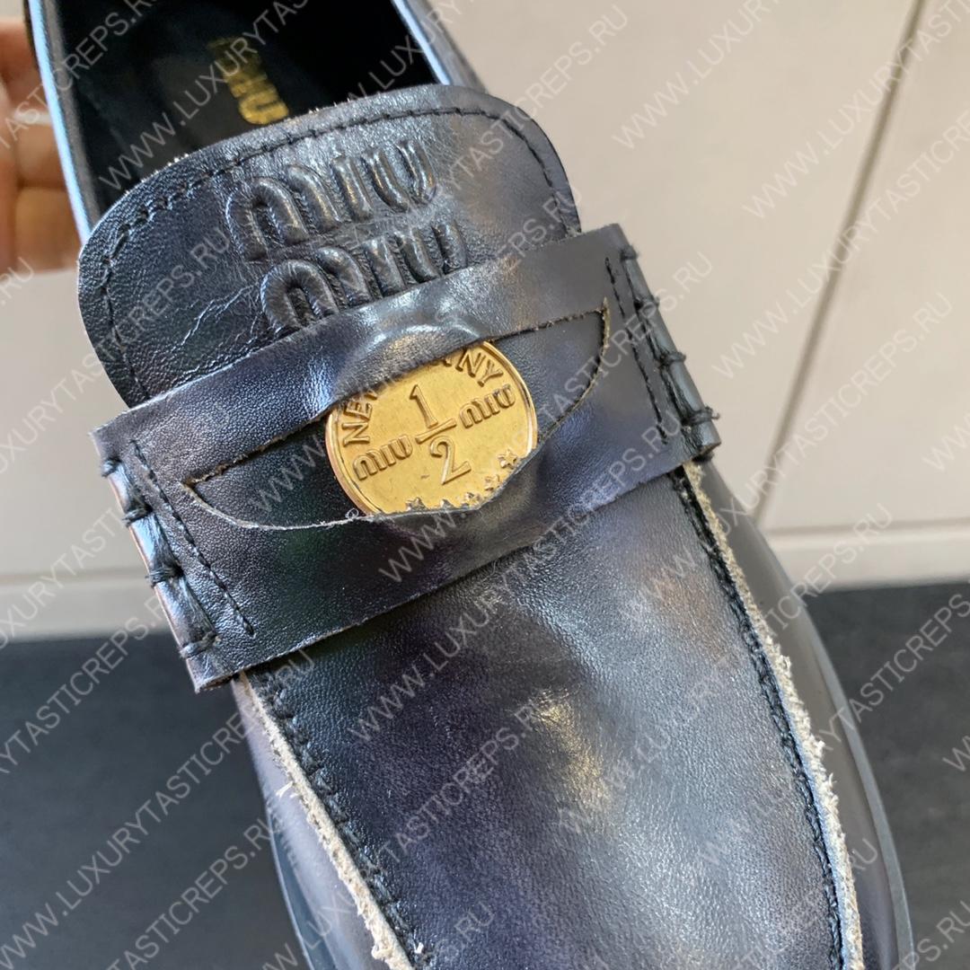 MIU MIU LEATHER PENNY LOAFERS BLACK 5D773D