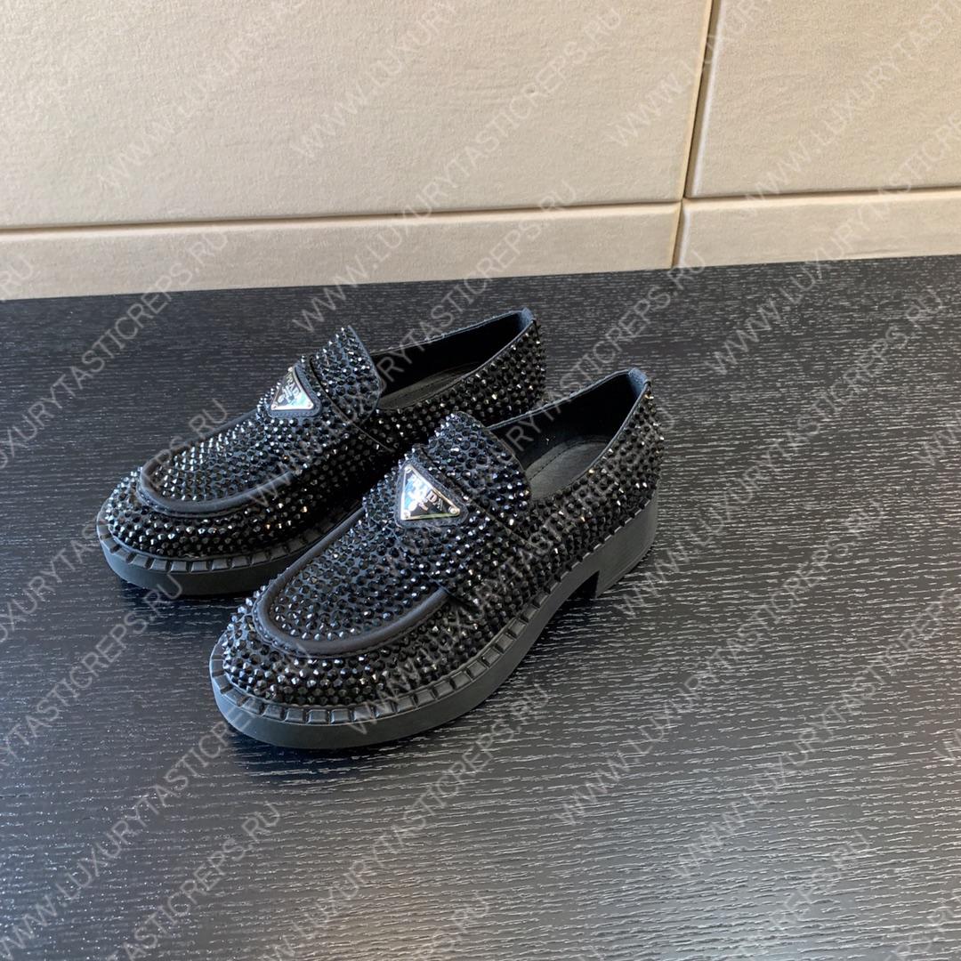 Pra*a satin loafers with crystals black 1d246m