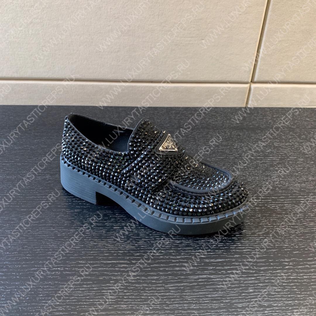 Pra*a satin loafers with crystals black 1d246m