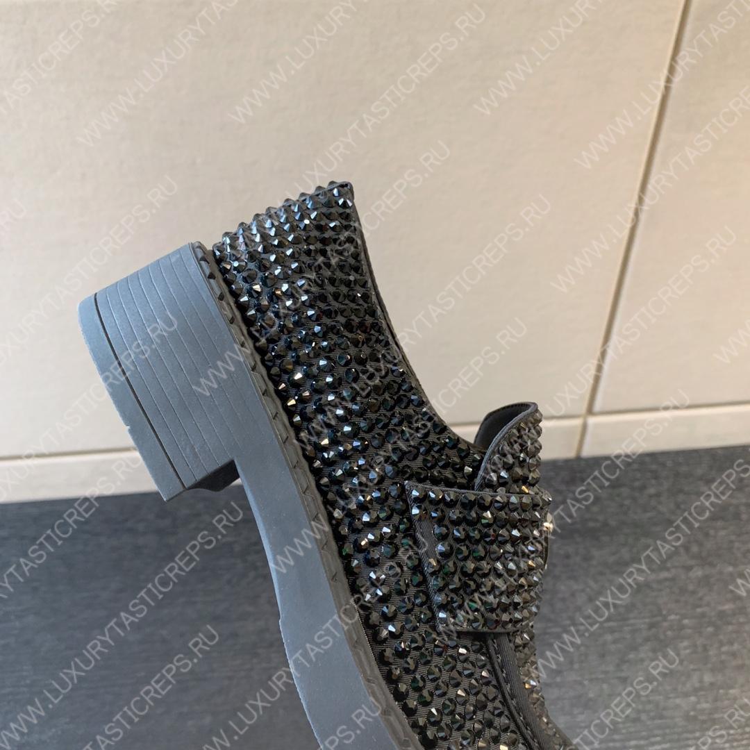 Pra*a satin loafers with crystals black 1d246m