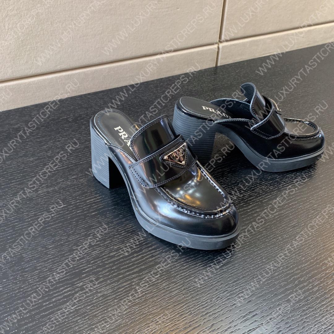 Pra*a brushed mules black 1d918m