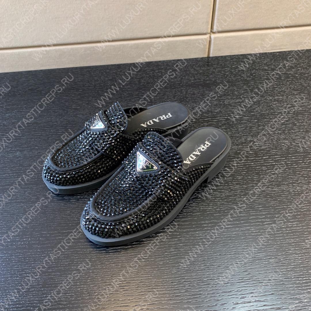 Pra*a satin mules with crystals black 1d754m