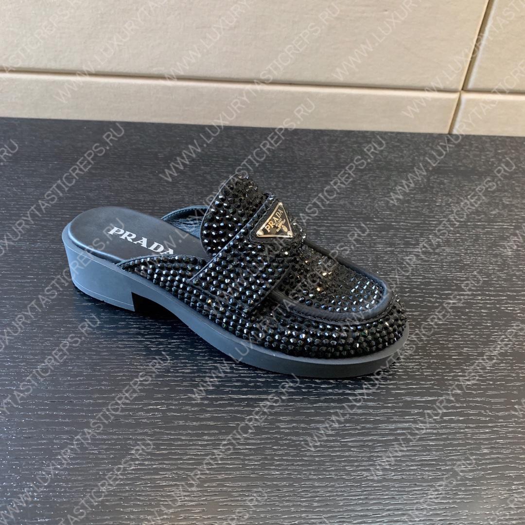 Pra*a satin mules with crystals black 1d754m