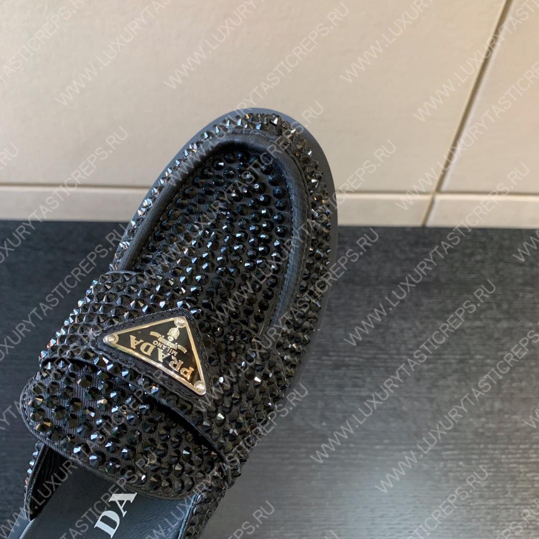 Pra*a satin mules with crystals black 1d754m