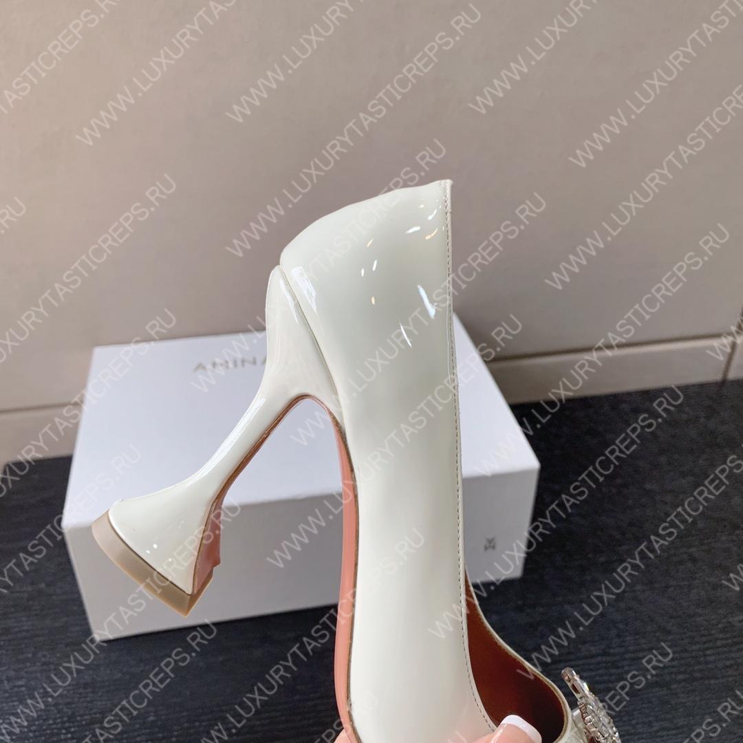AMINA MUADDI BEGUM PATENT LEATHER PUMPS WHITE AM8001