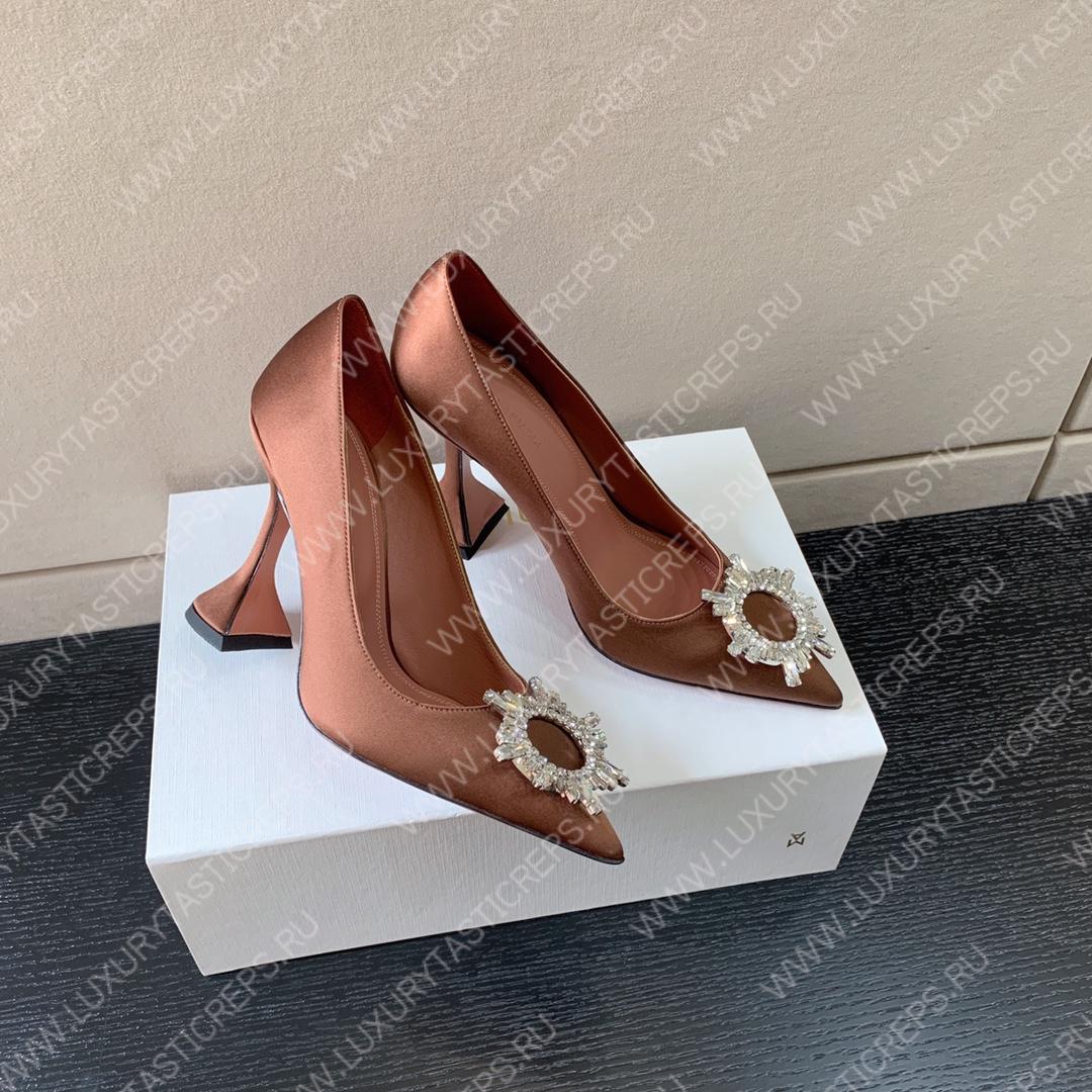 AMINA MUADDI BEGUM PATENT LEATHER PUMPS BROWN AM8001