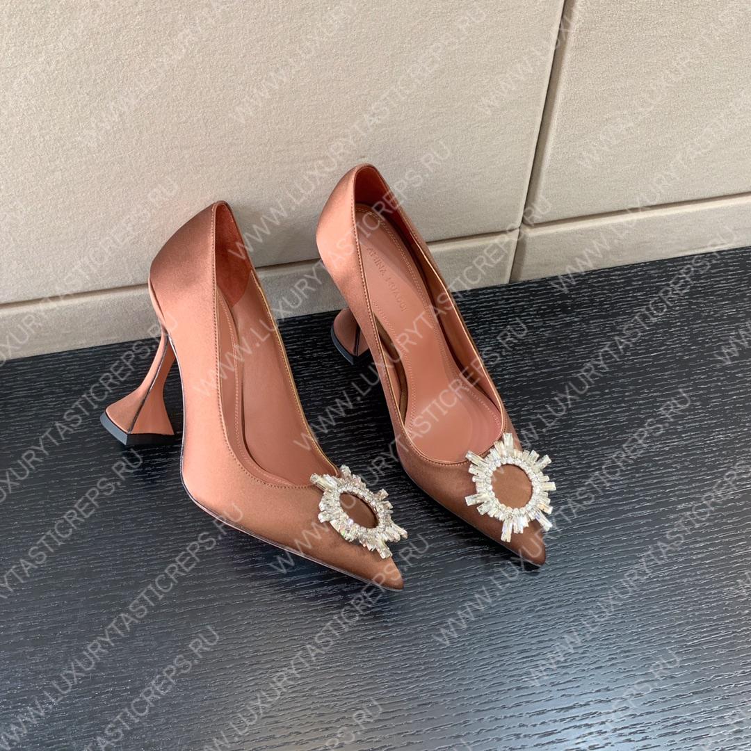 AMINA MUADDI BEGUM PATENT LEATHER PUMPS BROWN AM8001