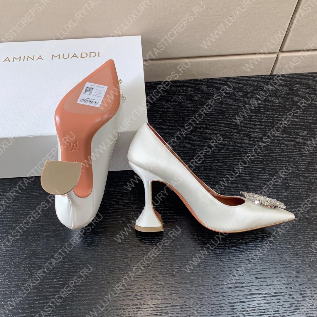AMINA MUADDI BEGUM SATIN PUMPS OFF WHITE AM8001