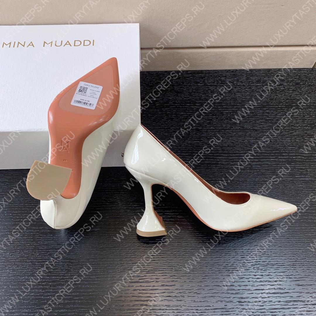 AMINA MUADDI BEGUM PATENT LEATHER PUMPS WHITE AM8001