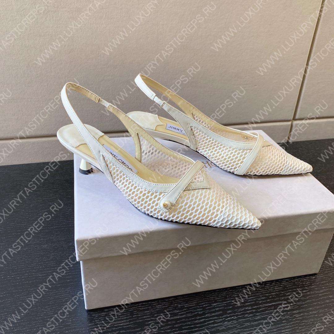 JIMMY CHOO SLINGBACK PUMPS WHITE/LATTE AMITA45NHD