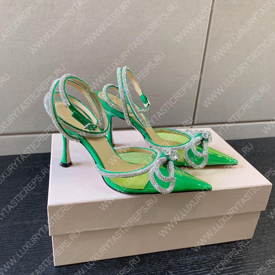 MACH AND MACH DOUBLE BOW 110 CRYSTAL SATIN PUMPS GREEN FW200235