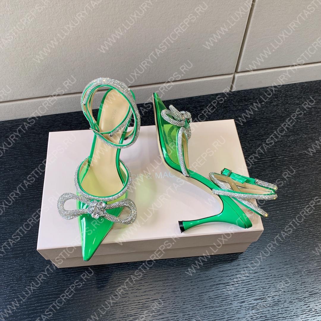 MACH AND MACH DOUBLE BOW 110 CRYSTAL SATIN PUMPS GREEN FW200235
