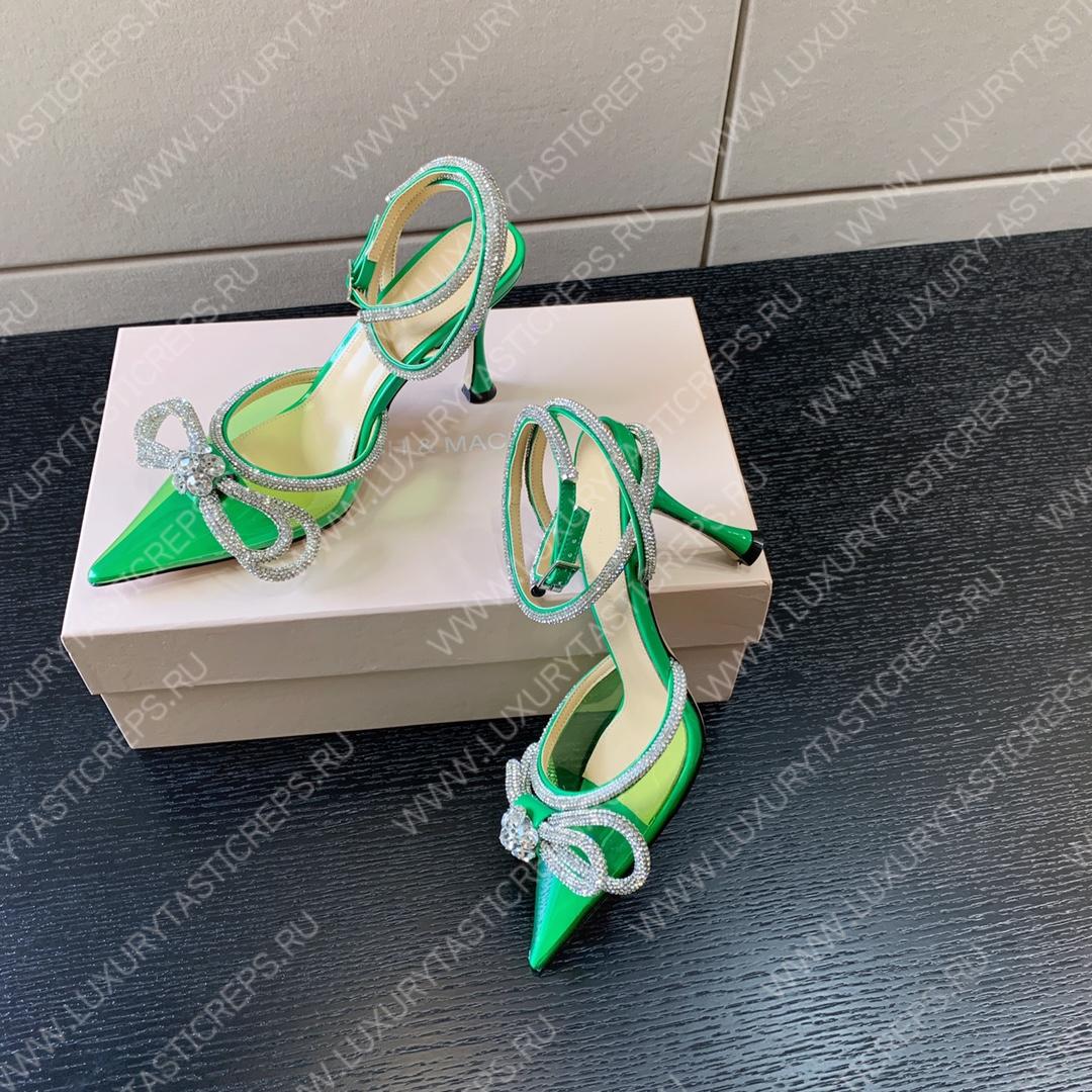 MACH AND MACH DOUBLE BOW 110 CRYSTAL SATIN PUMPS GREEN FW200235