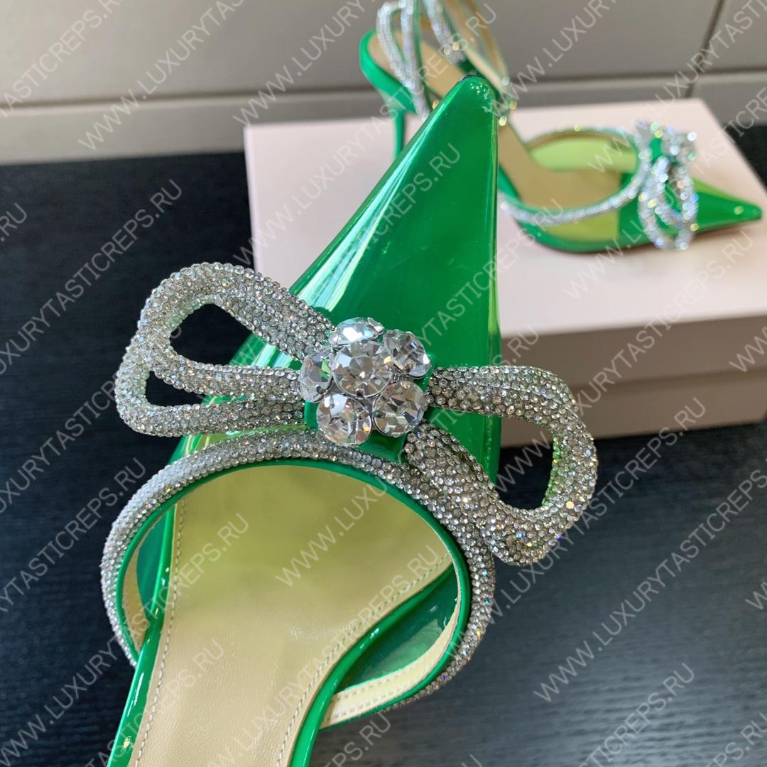 MACH AND MACH DOUBLE BOW 110 CRYSTAL SATIN PUMPS GREEN FW200235