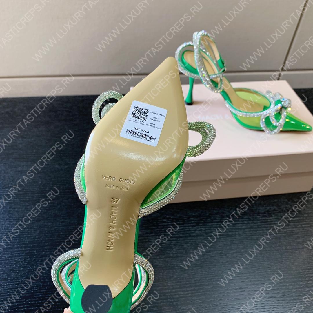 MACH AND MACH DOUBLE BOW 110 CRYSTAL SATIN PUMPS GREEN FW200235
