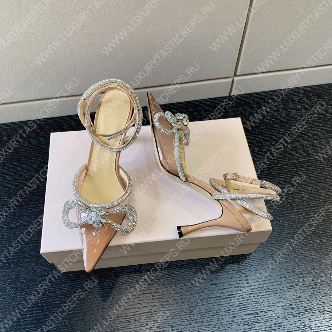 MACH AND MACH DOUBLE BOW 110 CRYSTAL SATIN PUMPS BROWN FW200235