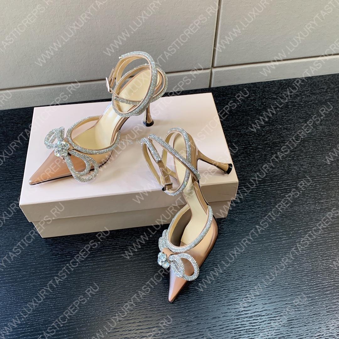 MACH AND MACH DOUBLE BOW 110 CRYSTAL SATIN PUMPS BROWN FW200235
