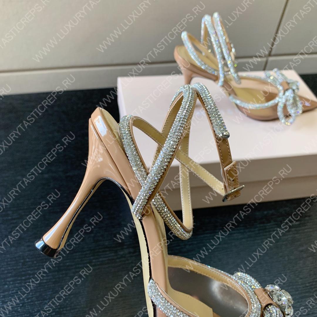 MACH AND MACH DOUBLE BOW 110 CRYSTAL SATIN PUMPS BROWN FW200235