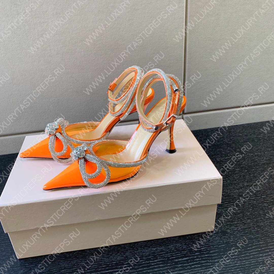 MACH AND MACH DOUBLE BOW 110 CRYSTAL SATIN PUMPS ORANGE FW200235