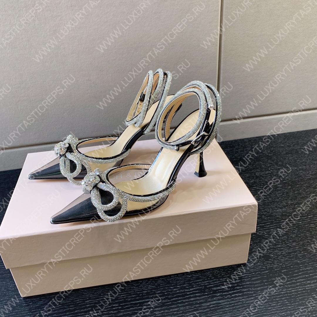 MACH AND MACH DOUBLE BOW 110 CRYSTAL SATIN PUMPS BLACK FW200235
