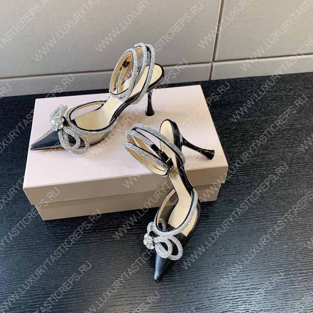 MACH AND MACH DOUBLE BOW 110 CRYSTAL SATIN PUMPS BLACK FW200235