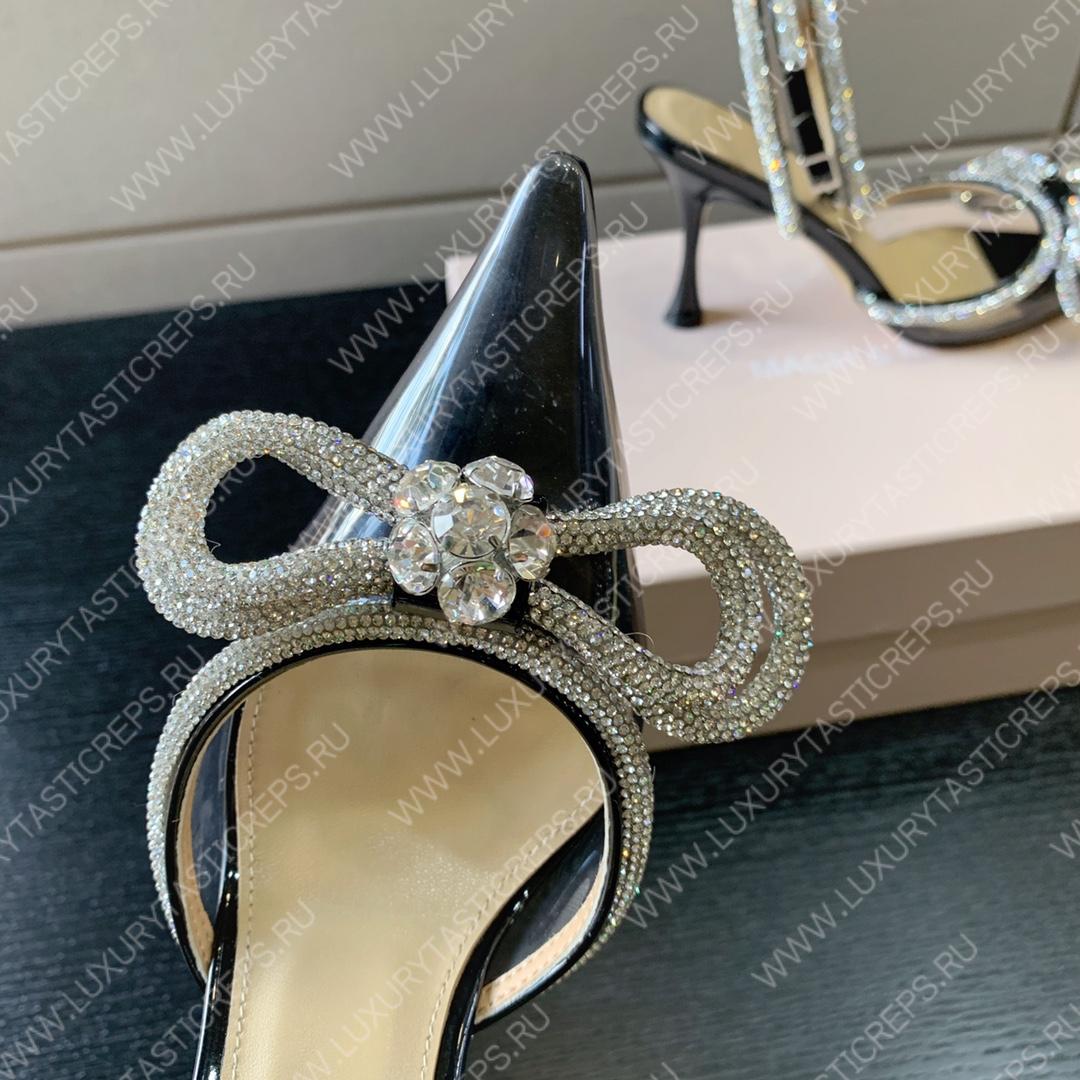 MACH AND MACH DOUBLE BOW 110 CRYSTAL SATIN PUMPS BLACK FW200235