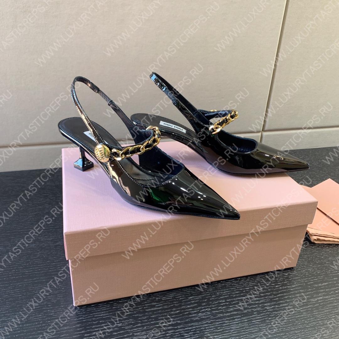 MIU MIU PATENT LEATHER SLINGBACK PUMPS BLACK 5I813D