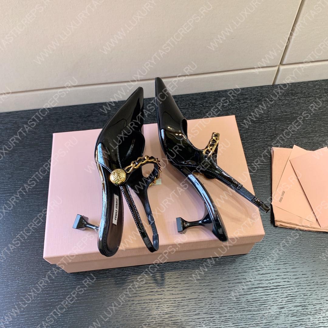 MIU MIU PATENT LEATHER SLINGBACK PUMPS BLACK 5I813D