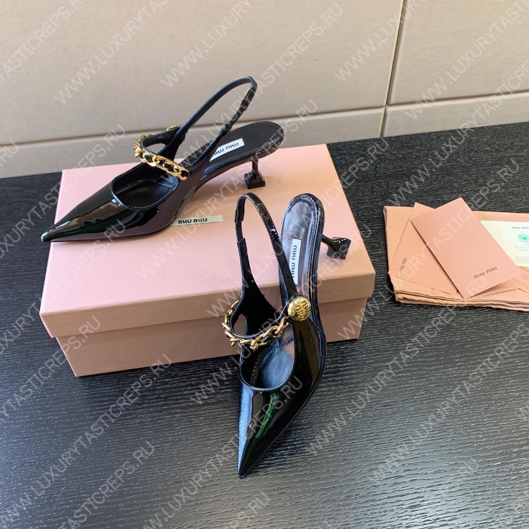 MIU MIU PATENT LEATHER SLINGBACK PUMPS BLACK 5I813D