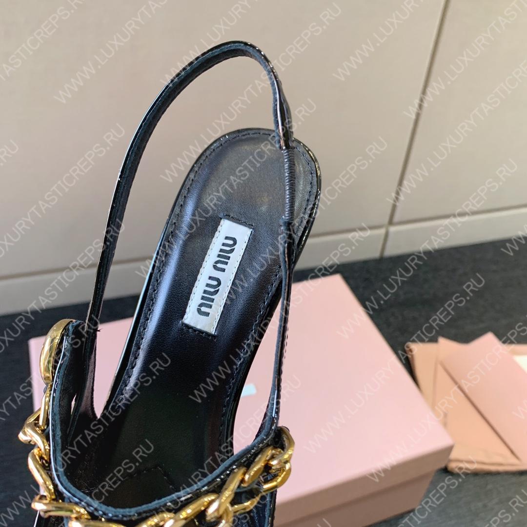 MIU MIU PATENT LEATHER SLINGBACK PUMPS BLACK 5I813D