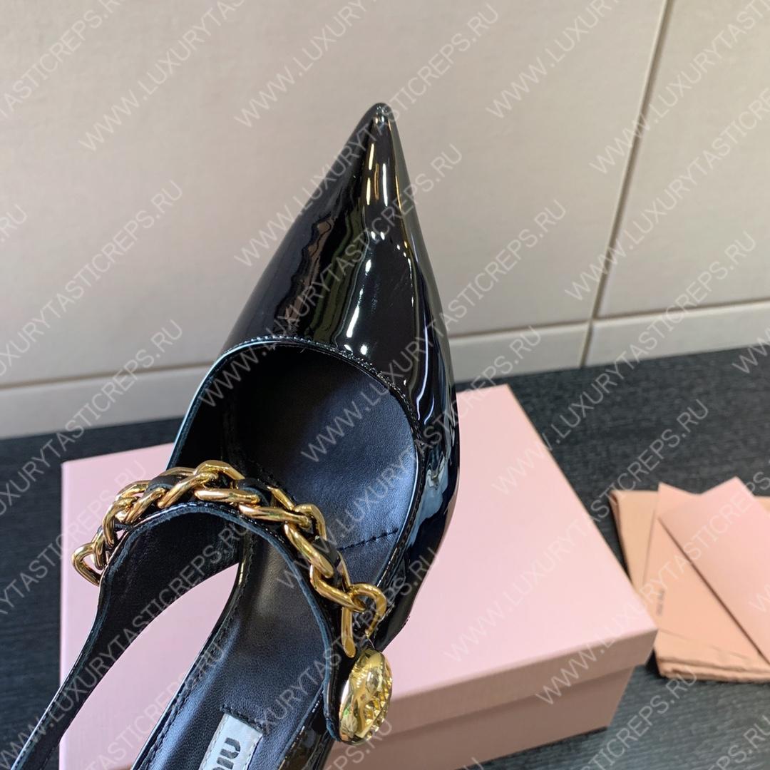 MIU MIU PATENT LEATHER SLINGBACK PUMPS BLACK 5I813D
